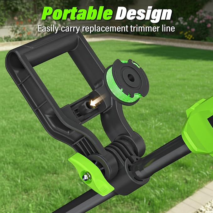 SEYVUM String Trimmer, 20V 12-inch Cordless Weed Trimmer with Auto Line Feed, 2 X 2.0Ah Battery Powered Lawn Edger with 5 Pcs Spool Line & 8 Pcs Plastic Blades, Fast Charger Included, Green
