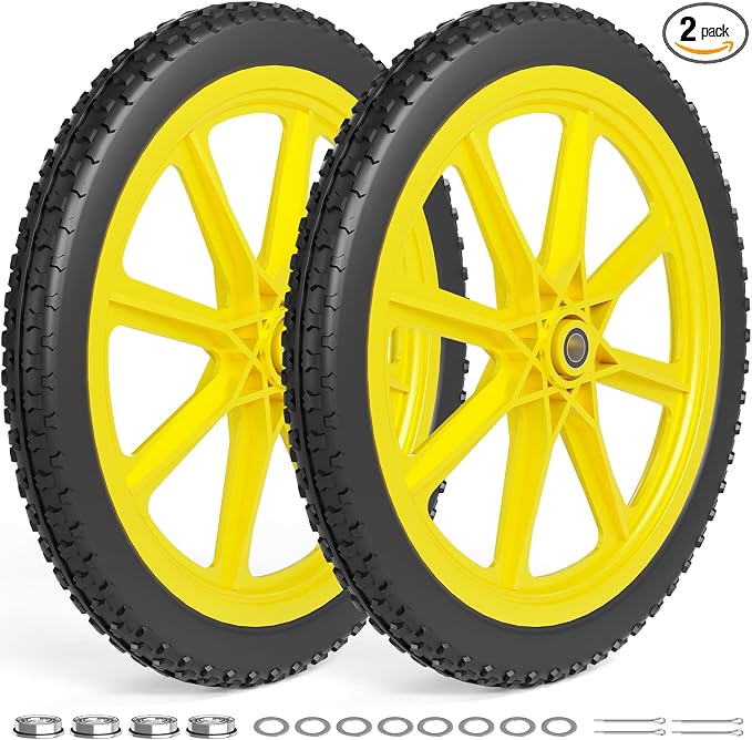 RONPOW 20 Inch Flat Free Wheelbarrow Wheels Compatible with rubbermaid Wheelbarrows Cart Tires, 5/8" Bearings and 3/4" Bearings, Replacement Wheelbarrow Wheels Garden Yard Carts, 400Lbs, 2Pack Yellow