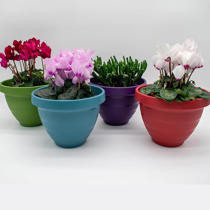 The HC Companies Rings Flower Planter - Self Watering Plant Pots for Herbs & More - Round Lightweight Outdoor & Indoor Planter (16" Dark Green, Pack of 1)