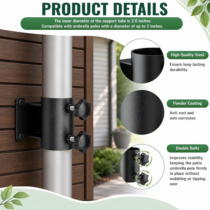 Patio Umbrella Holder for Deck Railing,Heavy Duty Deck Umbrella Mount,Outdoor Metal Patio Umbrella Clamp,Deck Umbrella Base and Stand for Outdoor Courtyard, Balcony, Boats