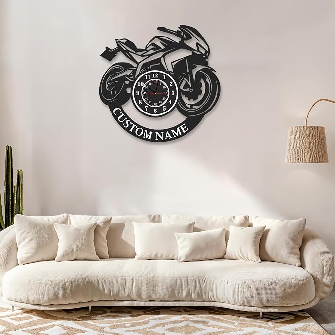 Personalized Motorcycle Wall Clock, Custom Name Outdoor Clocks Waterproof, Non Ticking, Battery Operated, Modern Metal Wall Clock Decor for Garage Workshop Farmhouse Man Cave, Gift for Men