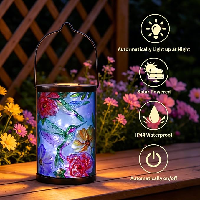 Hanging Solar Lantern Outdoor Waterproof LED Hummingbird Solar Lights Outdoor Decorative Solar Lanterns Tabletop Lamp for Patio Garden Yard Decor