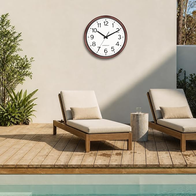 Caysie 16 Inch Sealed Large Outdoor Clock Waterproof, Silent Battery Operated Weatherproof Wall Clocks for Pool Patio Outside Home (Bronze)