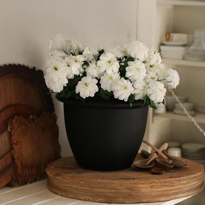 The HC Companies Sevilla Flower Planters - Durable Outdoor & Indoor Planter - Round Lightweight Self Watering Plant Pots for Herbs & More (14" Black, Pack of 1)