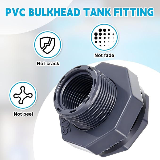 4 Pcs 1 Inch Bulkhead Fitting PVC Water Tank Connector Plumbing Pipe Threaded Bulkhead Fitting NPT for Rain Barrels, Water Tanks, Aquariums, Tubs, Pools