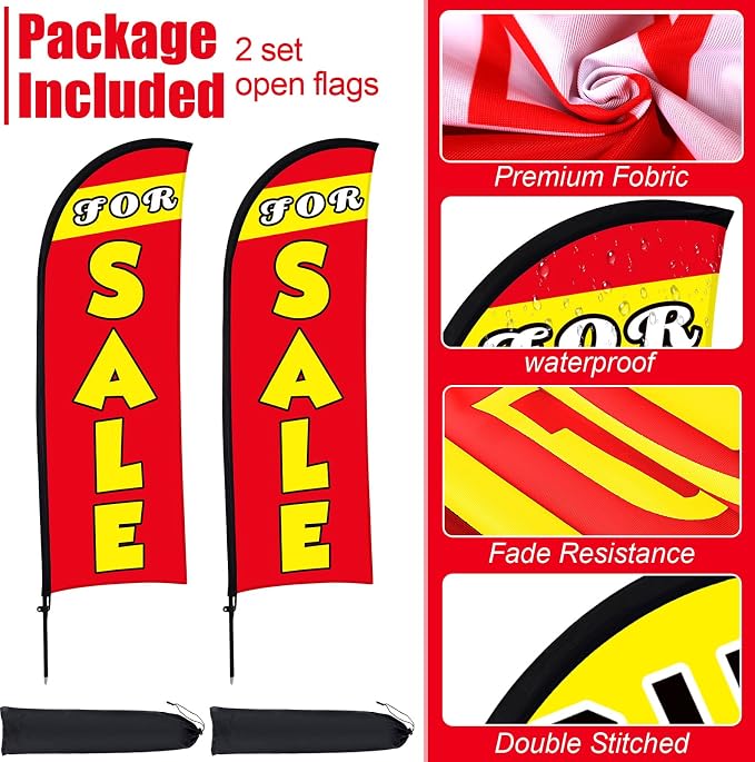 Buryeah 2 Sets Sale Feather Flag,11 x 7.9 FT Flag for Sale Sign Banner, Huge Sale Banner with Flagpole Ground Stake Portable Bag, Large Sale Signs for Outdoor Indoor Business Advertising(Red)
