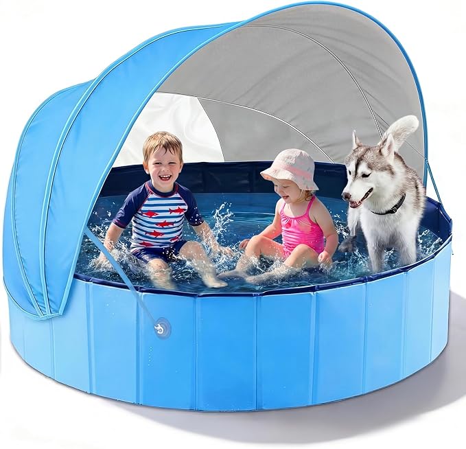 Jasonwell Kiddie Baby Pool with Canopy - Foldable Infant Toddler Kids Pool with Shade Baby Beach Essentials Tent Swimming Wading Pools for Toddlers 1-3 + Kids Dogs Ball Pit Backyard Water Play B, 63"