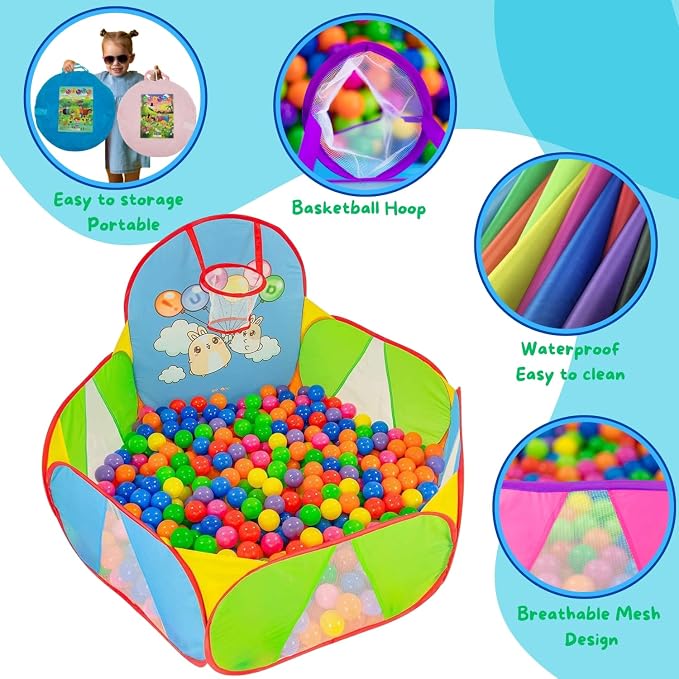 Ball Pit for Toddlers | Kids Ball Pit | Ball Pool for Babies | Piscina de Pelotas para Bebes | Playpen with Basketball Hoop and Zipper Storage Bag, 4 Ft/120CM G : Balls NOT Included pop up B
