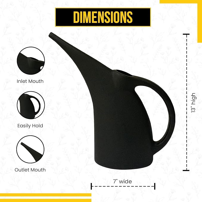 2 Pack Watering Can 1/2 Gallon - Small Watering Can for Indoor Plants - Outdoor Watering Can - Black Plant Waterer - Plastic Watering Can for Garden