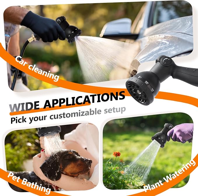 wikiwiki Retractable Garden Hose Reel 1/2 in x 65 ft, Heavy Duty Wall Mounted Hose Reel with 10- Function Sprayer Nozzle, Automatic Slow Return System/180°Swivel Bracket/UV Resistant (Black)