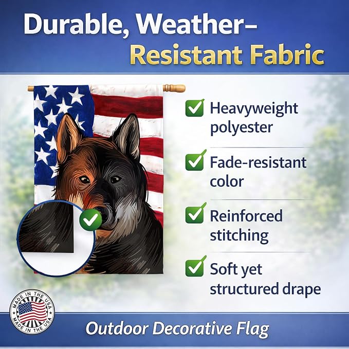 Caroline's Treasures CK6706CHF Shikoku Dog American Flag House Flag Large Porch Sleeve Pole Decorative Outside Yard Banner Artwork Wall Hanging, Polyester, House Size, Multicolor