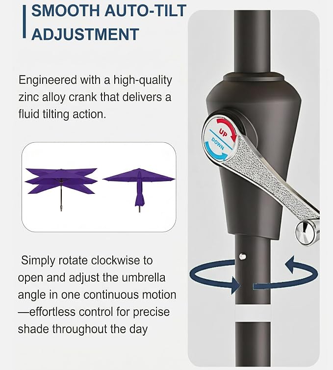 PatioKingdom Auto-Tilt 9FT Patio Umbrella Outdoor with 8 Sturdy Fiberglass Ribs,Market Table Umbrella for Pool,Backyard,Deck and Garden