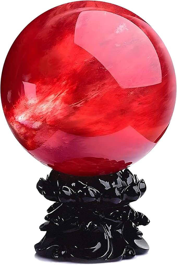 GYKLE 4 Inch Red Crystal Ball with Stand, Large Natural Crystal Ruby Sphere | for Meditation, Healing, Feng Shui, Divination, Home Decoration, Gift Box