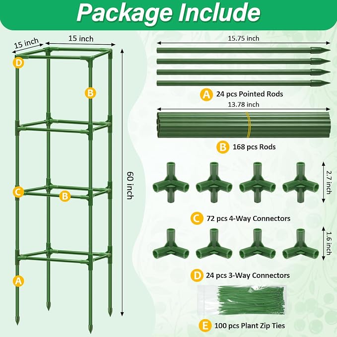 6 Pack Square Tomato Cages for Garden, 60 Inch Adjustable Tomato Stakes, Metal Tomato Trellis, Garden Plant Support for Potted Climbing Plants, Vegetables Flowers Fruits, Raised Garden Bed