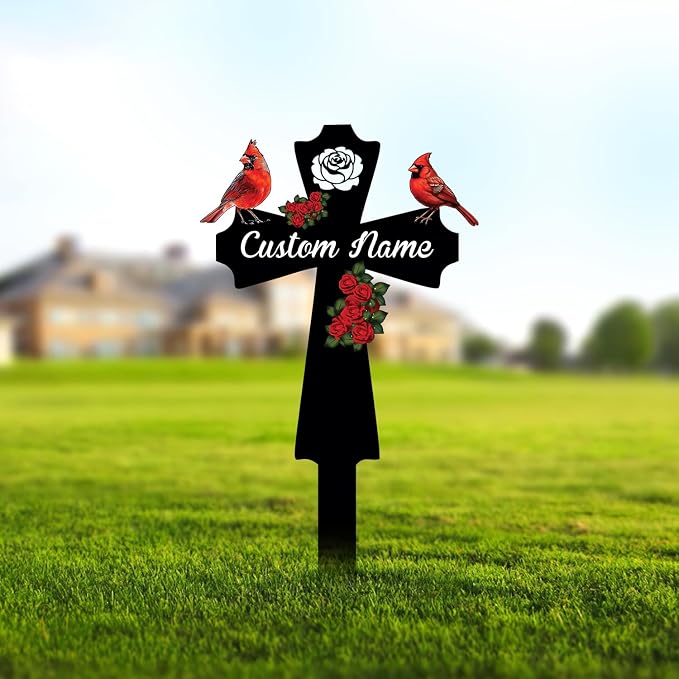 Personalized Cardinal Yard Sign with Stakes, Red Bird Metal Garden Sign Decor, Outdoor Art, Gift for Mom/Grandmother, Patio House Warming Gifts, Welcome to Garden