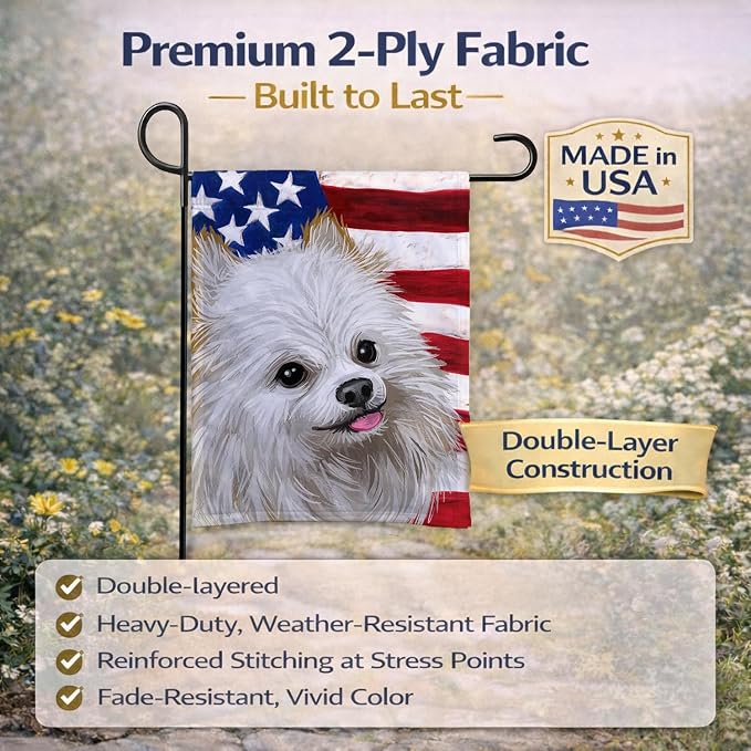 Caroline's Treasures CK6581GF Japanese Spitz American Flag Garden Flag Mailbox Flag Decorative Yard Flag Banner Outside Patio Artwork Yard Flower Beds, Garden Size, Multicolor