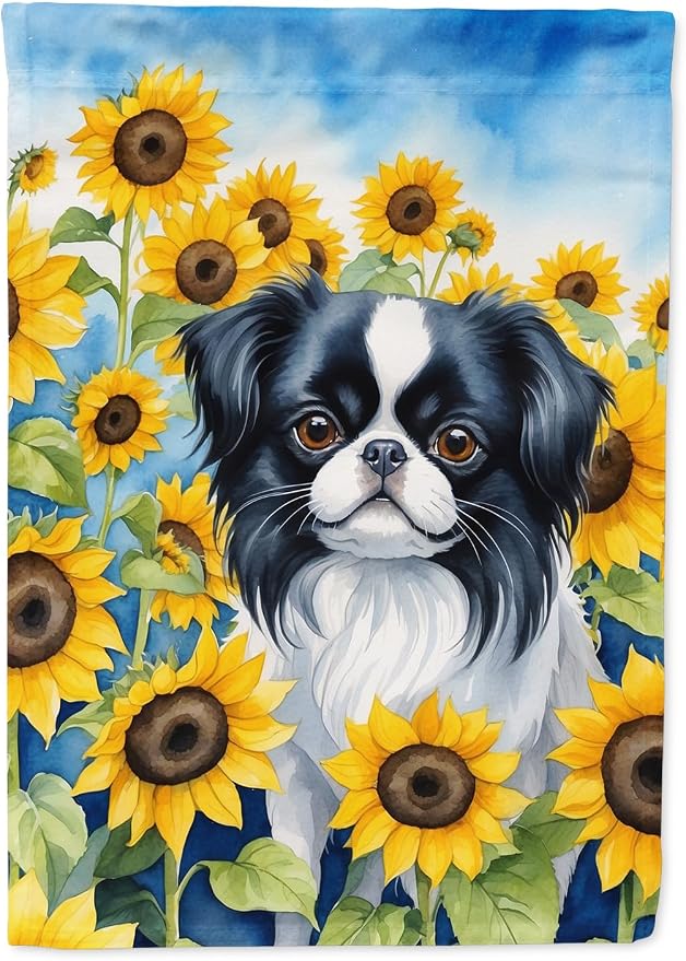 Caroline's Treasures DAC6103GF Japanese Chin in Sunflowers Garden Flag Mailbox Flag Decorative Yard Flag Banner Outside Patio Artwork Yard Flower Beds, Garden Size, Multicolor