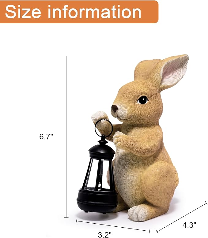 basen Outdoor Bunny Statue with LED Lantern, Battery Powered Resin Rabbit Garden Decor, Weather Resistant Lawn Yard Patio Ornament for Outdoor Indoor Spring Easter Home Decoration