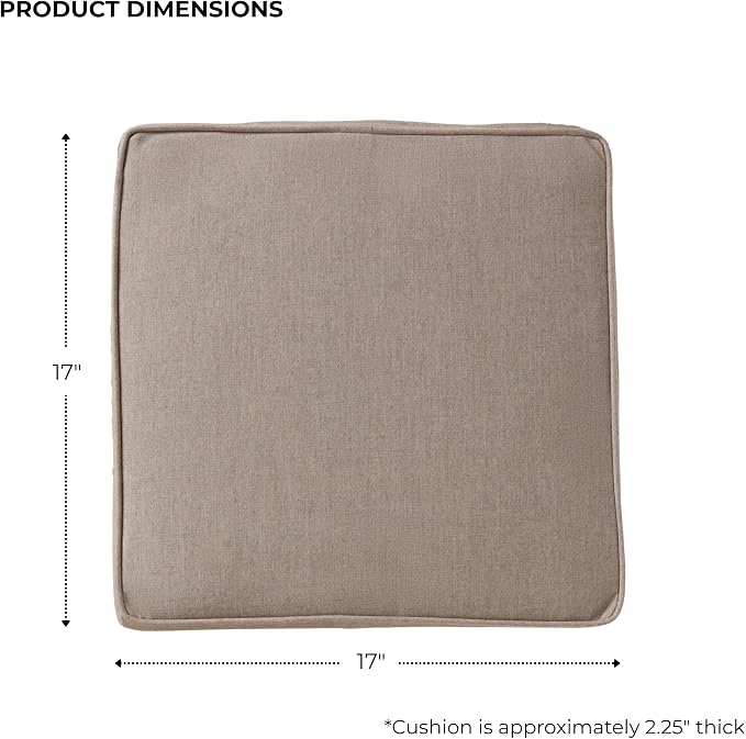Indoor/Outdoor Chair Pads in Sunbrella Fabric – 17''x17'' Patio Seat Cushions with Foam Insert, Removable Reversible Cover & Ties for Patio Dining Chairs – Set of 2 or 4, Cast Shale