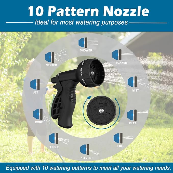Garden Hose 75ft, Non-Expandable Lightweight & Flexible Water Hose, with 10-Pattern Spray Nozzle, Super Fabric, Leak-Proof 3/4" Solid Brass Alloy Connector Fittings, Durable