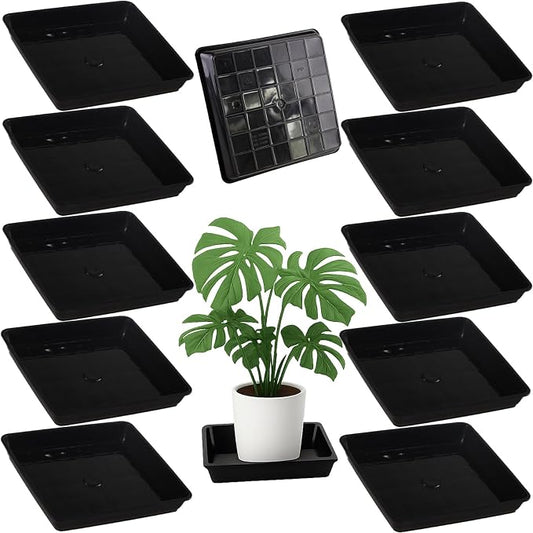 10 Pack Square Plant Saucer 8.6 Inches Plant Trays for Pots Plastic Square Drip Trays Flower Pot Saucers Black Planter Water Tray Plant Drainage Tray, Black