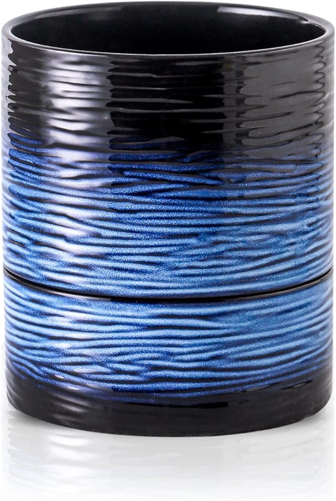 Nihow Ceramic Self Watering Plant Pot for Indoor Plants, 6 Inch,Blue | Planter with Cotton Wick, Drainage Hole & Water Storage Plus, Cylinder Round Flower Pot, For Succulent/Herbs/Violets