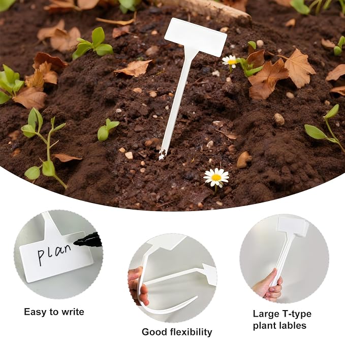 Mziart 30 Pack Large Plant Labels for Outdoor Garden Labels, Waterproof 12 Inch Tall T-Type Plastic Plant Tags Stakes Garden Markers for Herbs Flowers Vegetables, White