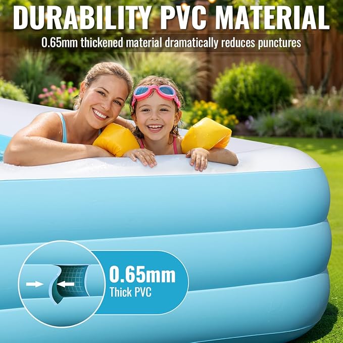 Large Inflatable Pool 180" x 76" x 22" Oversized Swimming Pool for Kids and Adult, Family Blow Up Pool with Air Pump, Durable Thickened Backyard Kiddie Pool for Outdoor, Garden, Summer Water Party