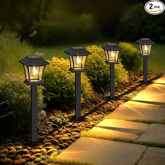 Sparkblaze 2 Pack Solar Pathway Lights Outdoor, LED Solar Yard Lights Dusk to Dawn Solar Garden Lights for Lawn, Walkway, Path & Landscape Lighting. (2, Warm White)