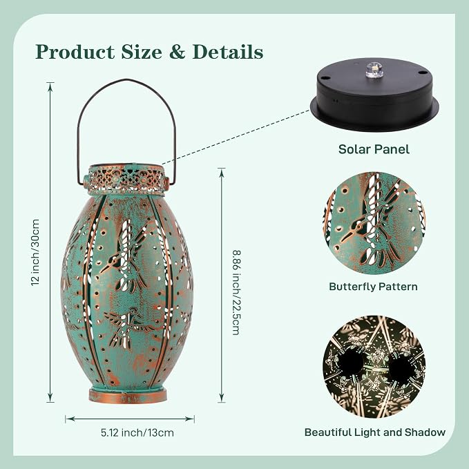 2 Pack Solar Lanterns Outdoor Waterproof Decorative Hummingbird Solar Lantern Lights Hanging for Outside Patio Tableto Garden Yard Lawn Decor, Gifts for Mom Grandma Woman