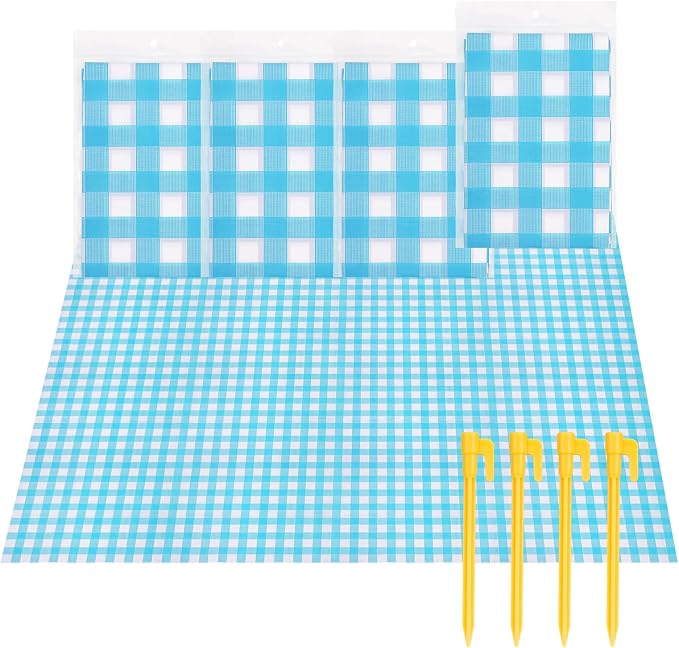 4 Pcs Disposable Outdoor Picnic Blankets 70.9''x70.9'' Portable Pocket Blanket Foldable Waterproof Picnic Mats Sandproof Beach Blanket with Ground Spikes for Beach Travel Hiking Camping