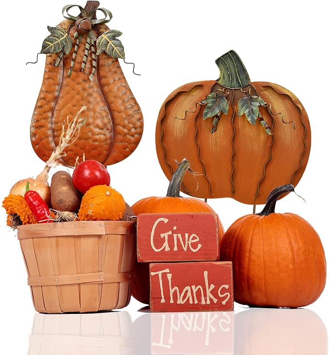 K KILIPES Thanksgiving Outdoor Decoration, 20" H Metal Pumpkin Decorative Garden Stake Fall Yard Decor, Autumn Yard Sign for Porch Garden Home Patio Harvest Halloween Decor