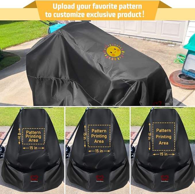 Custom Riding Lawn Mower Cover, Customized Heavy Duty Waterproof Polyester 600D Oxford Tractor Cover UV & Dust & Water Resistant, Universal Fit Decks up to 54" with Elastic Cord & Storage Bag