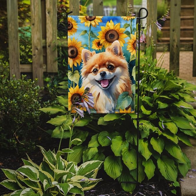 Caroline's Treasures DAC6136GF Pomeranian in Sunflowers Garden Flag Mailbox Flag Decorative Yard Flag Banner Outside Patio Artwork Yard Flower Beds, Garden Size, Multicolor