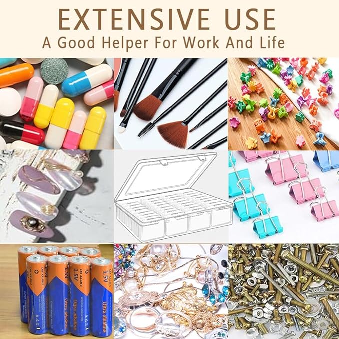 74pcs Bead storage containers, bead organizer boxes and craft storage boxes for bracelet making DIY jewelry craft nails, bracelets, jewelry, diamonds, clay beads, screws 2.5x1.7x0.8Inch