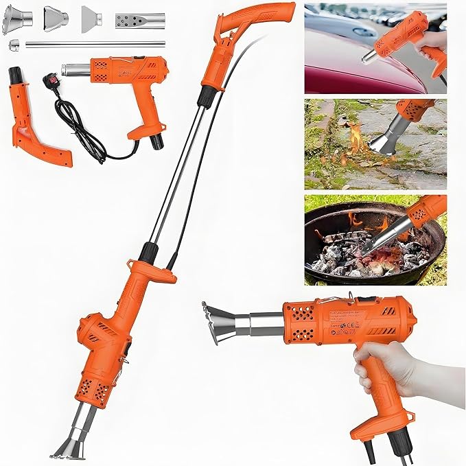 Electric Weed Burner 2000W Thermal Weeder & Hot Air Gun, 1202℉ Max Temperature, Includes 5 Nozzles, Ideal for Garden Grass, BBQ Ignition, Ice Melting