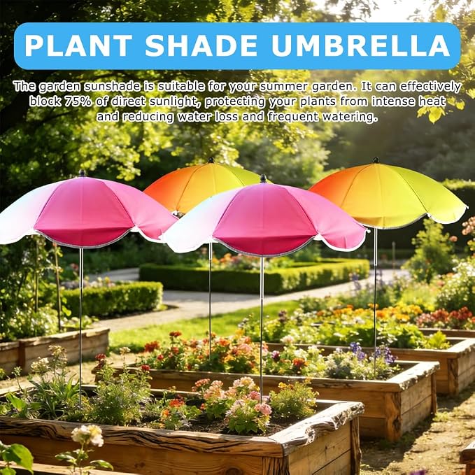 4 Pack Upgraded Plant Umbrellas for Outdoor Plants, 24.8" Larger Garden Plant Umbrella Shade with Adjustable Angle, 40" Higher Sun Shade for Plants, Potted Plant, Garden Beds