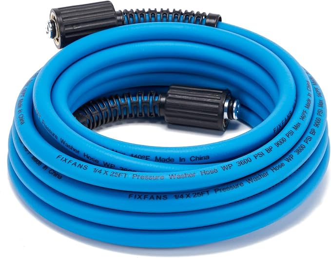 FIXFANS Pressure Washer Hose – 1/4" X 25 FT High Power Washer Extension Hose – Kink & Wear Resistant High Pressure Hose for Replacement – Compatible with M22 Fittings – 3600PSI