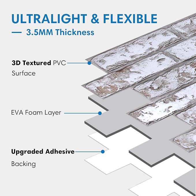COMSTICKC 3D Faux Brick Wall Panel Peel and Stick, 3D Brick Wall Stickers, 12 pcs 22.8" x 11.8", Ultra-Light PVC Decorative Tiles Wall Covering, Designed for Easy DIY Interior Decor, 22.48 sq.ft
