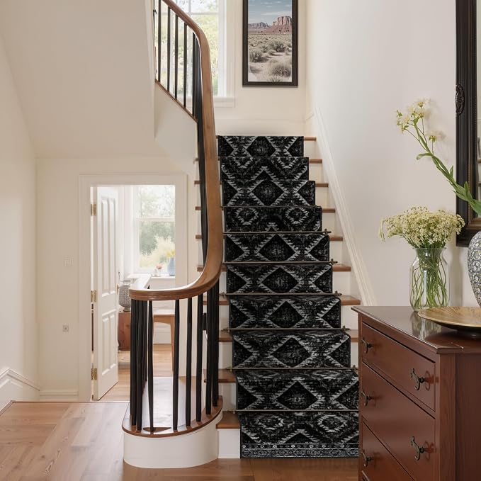 2'x8' Washable Area Rug for Living Room Runner Black | Soft Western No Slip Low Pile Print Foldable Indoor Small Rug for Kitchen entrance entryway hallway