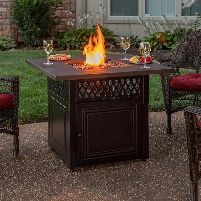 DualHeat by Endless Summer, The Donovan, 38" Square Propane Gas Outdoor Fire Pit Plus Patio Heater