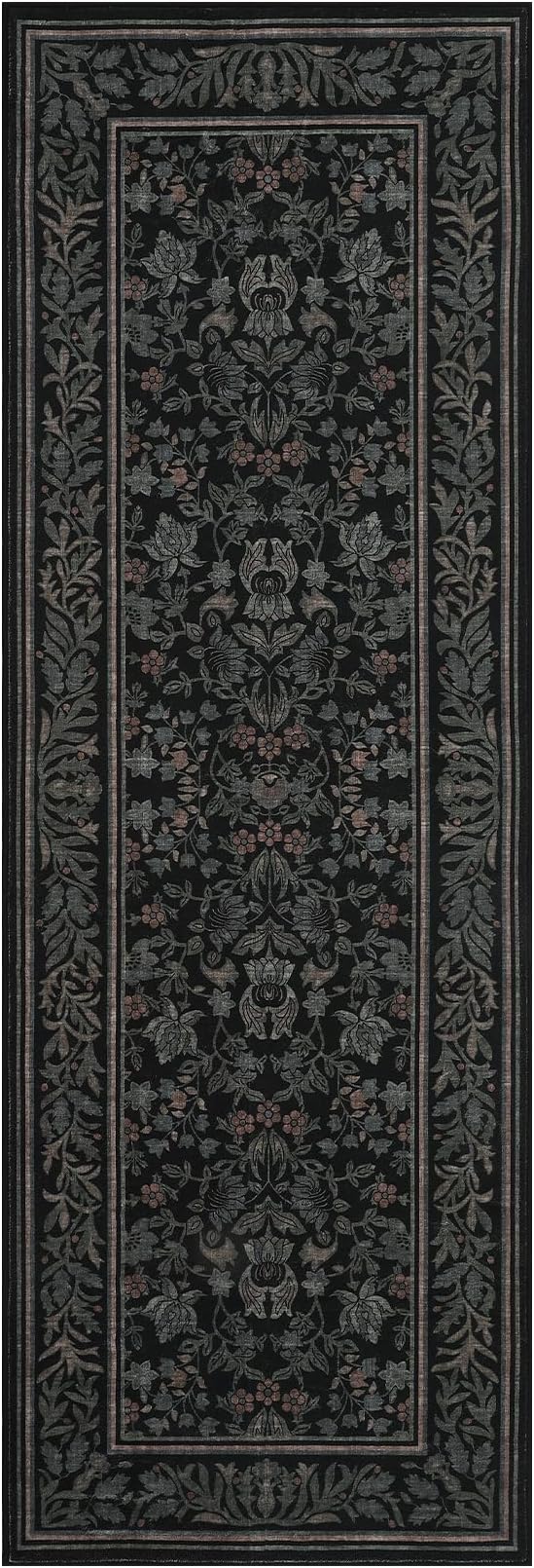 GarveeHome Washable 2.5x8 Hallway Runner Rug Non Slip Kitchen Rugs, Black | Boho Vintage Runner Rugs with Rubber Backing Soft Low-Pile Stain Resistant Indoor Long Carpet for Entryway Bedroom Laundry