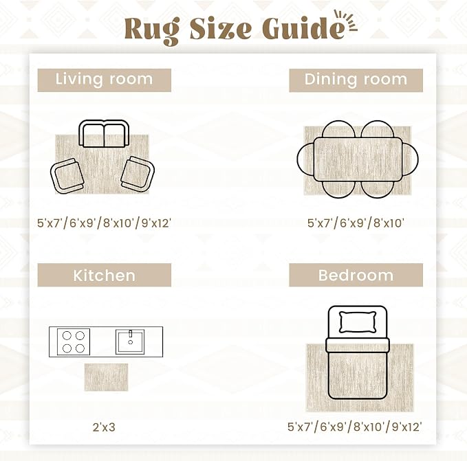 6x9 Area Rugs for Living Room: Washable Moroccan Geometric Boho Rug Farmhouse Non Slip Stain Resistant Large Rug Low Pile Soft Carpet for Bedroom Dining Room Home Office Children Room (Camel,6'x9')