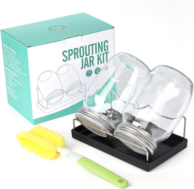 Seed Sprouting Jar Kit with Lids & Sprouts Stand,Growing alfalfa broccoli | Mason Jar Sprouter Set with Stainless Steel Screen Lids,Tray for Broccoli, Alfalfa, Mung Beans & Organic Microgreens