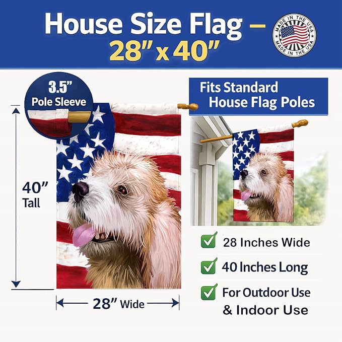 Caroline's Treasures CK6462CHF Briquet Griffon Vendeen American Flag House Flag Large Porch Sleeve Pole Decorative Outside Yard Banner Artwork Wall Hanging, Polyester, House Size, Multicolor