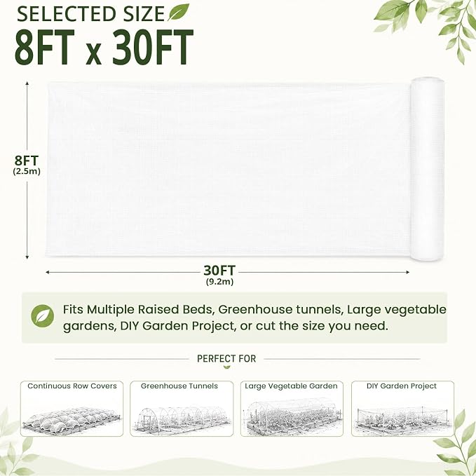 8Ft x 30Ft Garden Netting, Fine Mesh Insect Netting for Plant Protection, Mosquito Bug Bird Barrier Mesh Cover for Vegetables Fruits Flowers Raised Beds