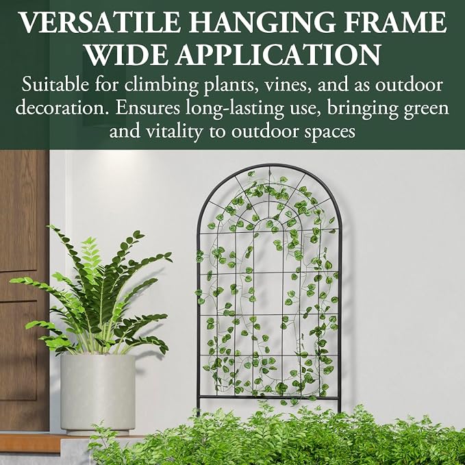 MyGift 4 Foot Arch Garden Trellis, Outdoor Trellis for Climbing Plants and Vines, Black Metal Hanging Support Frame for Fruits and Vegetables