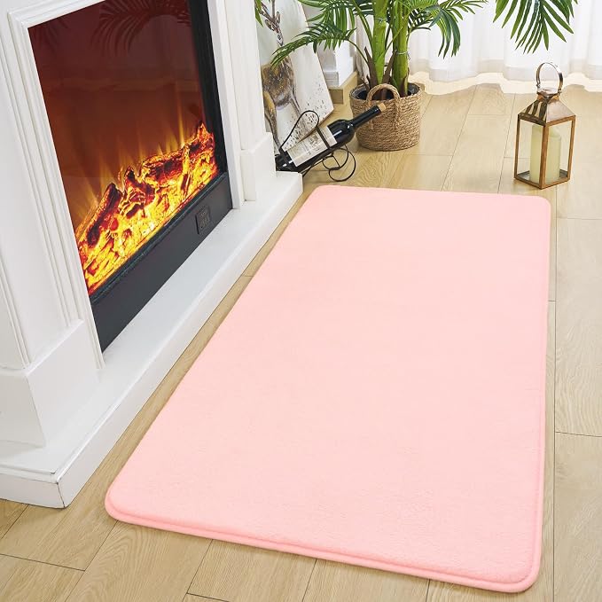 Amearea Modern Washable Runner Rugs, 2x4 Feet Pink Bedroom Runner Rug | Small Area Rugs for Bedroom Living Room, Non Slip Memory Foam Rug for Hallway Entryway Kids Boys Girls Room Laundry Room