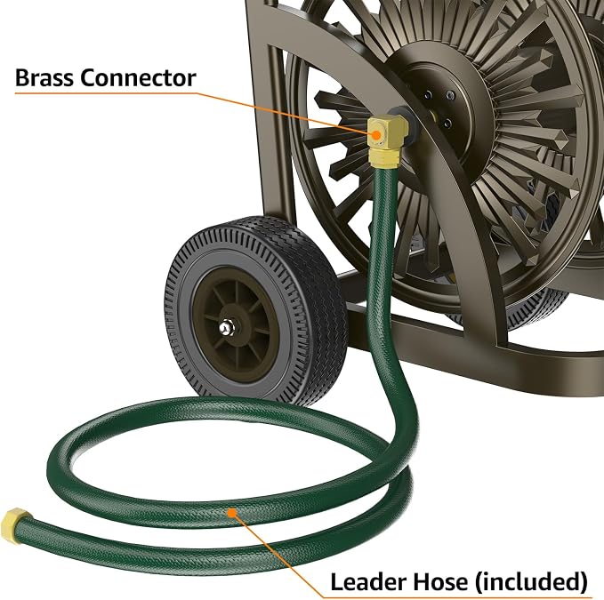 GOFORWILD Heavy Duty Steel Garden Hose Reel Cart with Wheels | Holds 200ft of 5/8 Hose, Storage Basket, Anti-Tip Design, Mobile Water Reel for Lawn, Yard, Garden