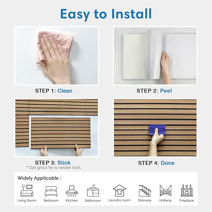 COMSTICKC 3D Faux Wood Wall Sticker, Peel and Stick Wall Covering,12 pcs of 22.8" x 11.8", DIY Lightweight PVC Wood Self Adhesive Decorative Tiles Wallpaper,Paintable,Covers 22.48 sq.ft